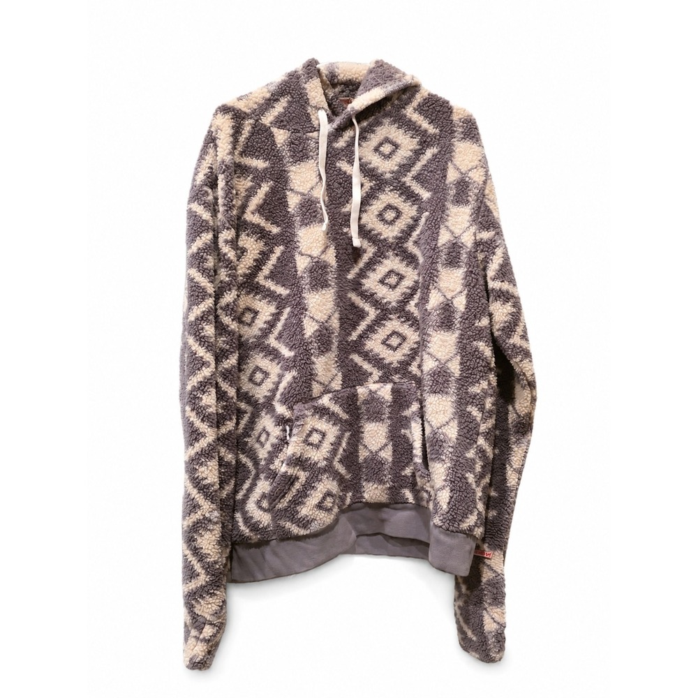 Feejays Sherpa Aztec Hoodie XXL Gray Cream Fleece Pullover Cozy Western Sweater